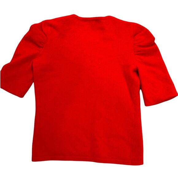Neiman Marcus Puffed Half Sleeve Cashmere Pullover Sweater, Red, size S - Picture 6 of 6